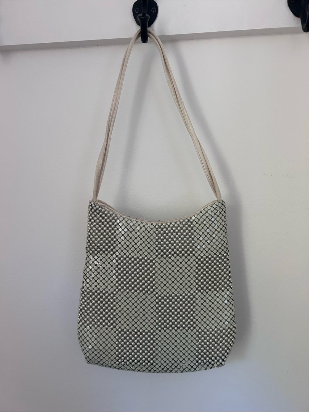 Beaded and Metal Shoulder Bag - Cream/Greige